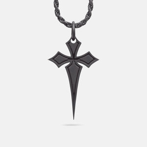 The Cross Oxidized Gothic Pendant, Oxidized Silver, Black Enamel-Standard View