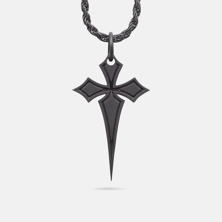 The Cross Oxidized Gothic Pendant, Oxidized Silver, Black Enamel-Standard View