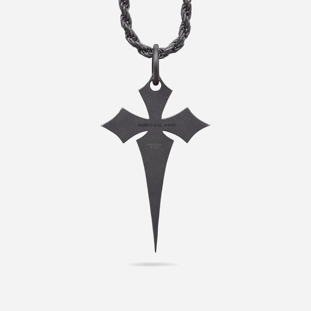 The Cross Oxidized Gothic Pendant, Oxidized Silver, Black Enamel-Standard View 1