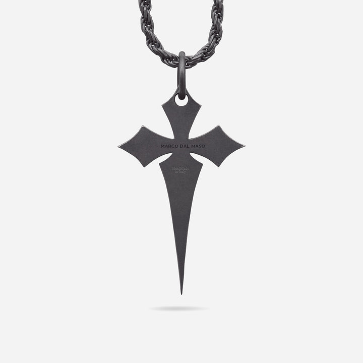The Cross Oxidized Gothic Pendant, Oxidized Silver, Black Enamel-Standard View 1
