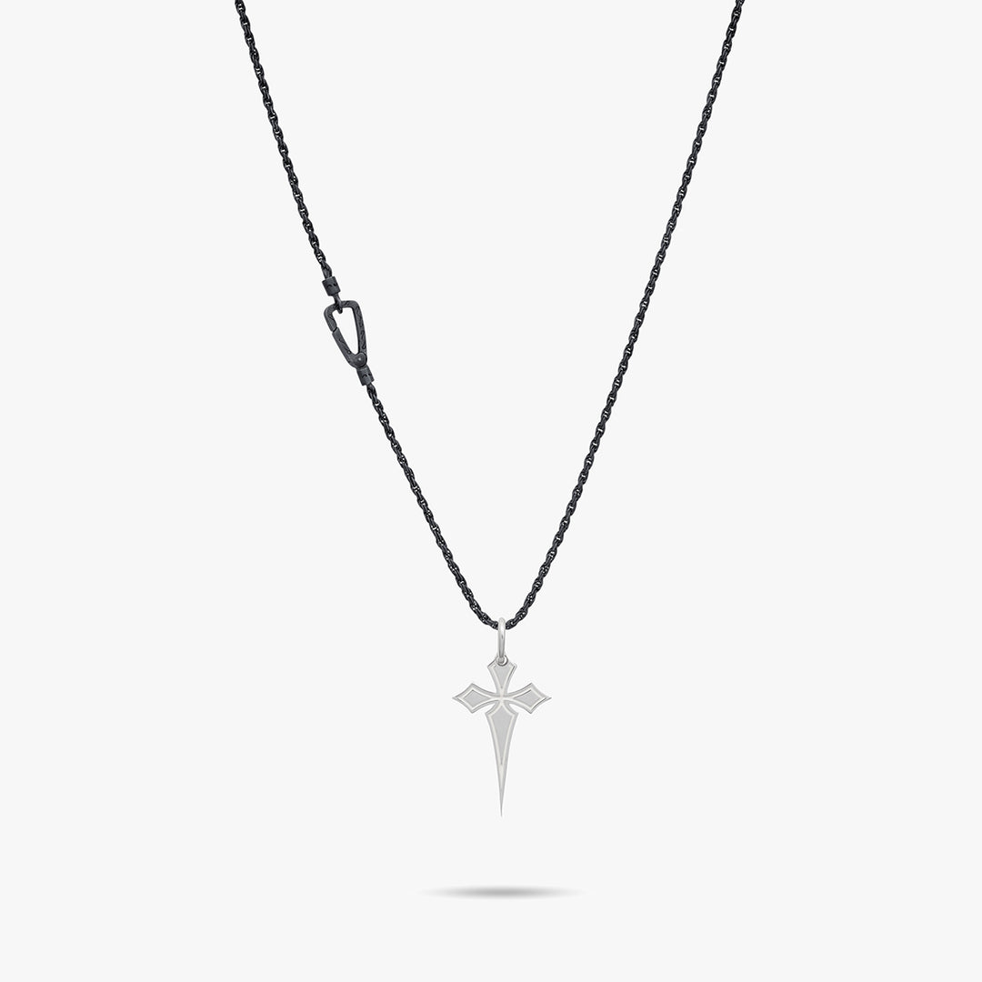 THE CROSS Polished Gothic Pendant, Polished Silver, Ivory Enamel-Straight  View