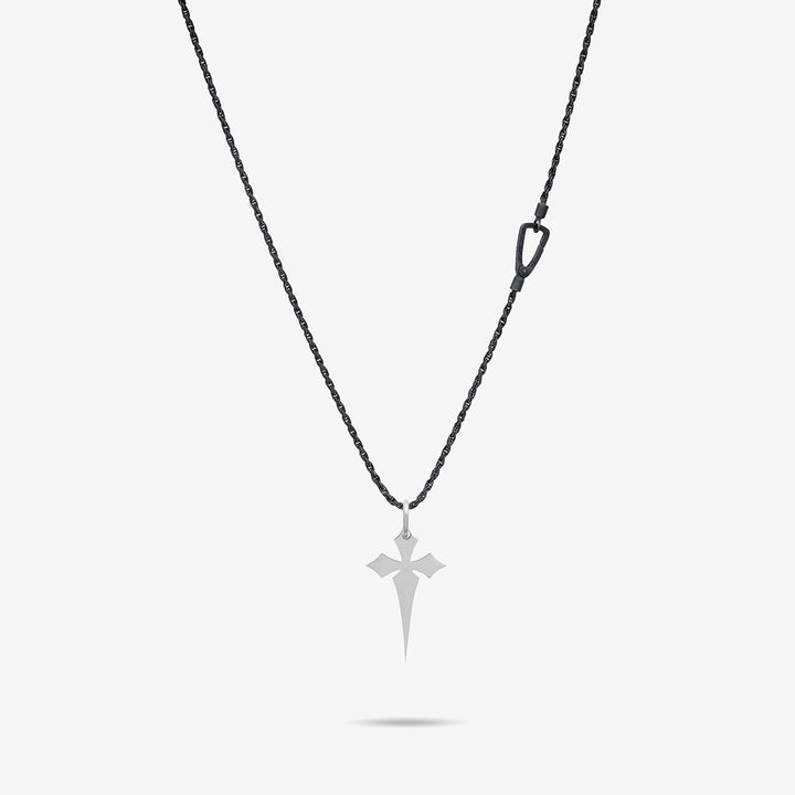 THE CROSS Polished Gothic Pendant, Polished Silver, Ivory Enamel-Straight  View 1