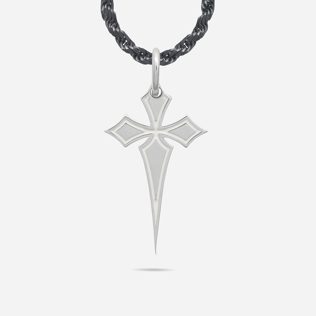 THE CROSS Polished Gothic Pendant, Polished Silver, Ivory Enamel-Standard View