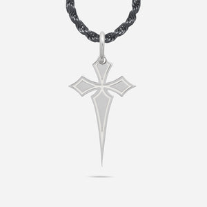 THE CROSS Polished Gothic Pendant, Polished Silver, Ivory Enamel-Standard View