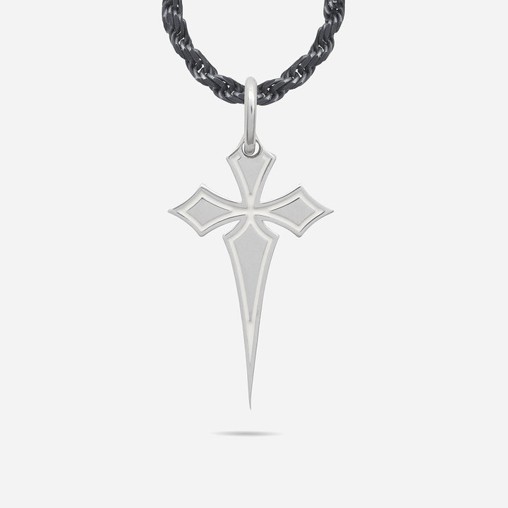 THE CROSS Polished Gothic Pendant, Polished Silver, Ivory Enamel-Standard View