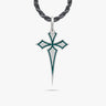 The Cross Oxidized Gothic Pendant, Oxidized Silver, Green Enamel-Standard View
