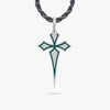 The Cross Oxidized Gothic Pendant, Oxidized Silver, Green Enamel-Standard View