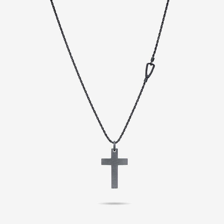 The Cross Double Enamel Pendant, Oxidized Silver, Green Enamel-Straight View 1