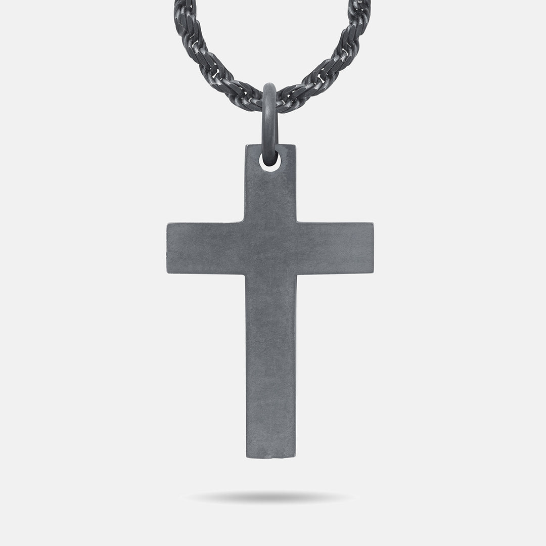 The Cross Double Enamel Pendant, Oxidized Silver, Green Enamel-Standard View 1