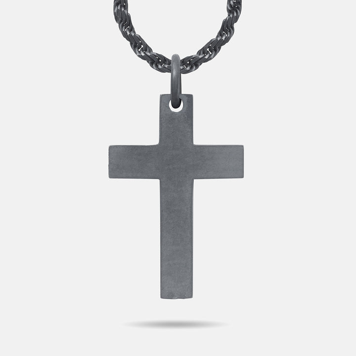 The Cross Double Enamel Pendant, Oxidized Silver, Green Enamel-Standard View 1