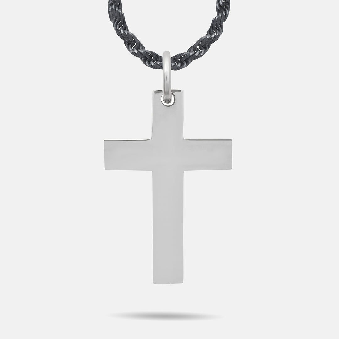 The Cross Double Enamel Pendant, Polished Silver, Blue Enamel-Standard View 1