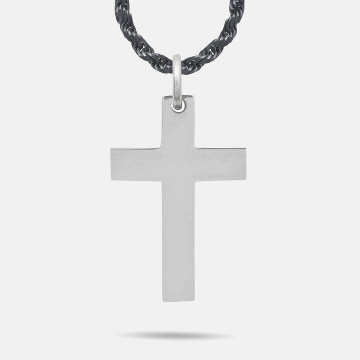 The Cross Double Enamel Pendant, Polished Silver, Blue Enamel-Standard View 1