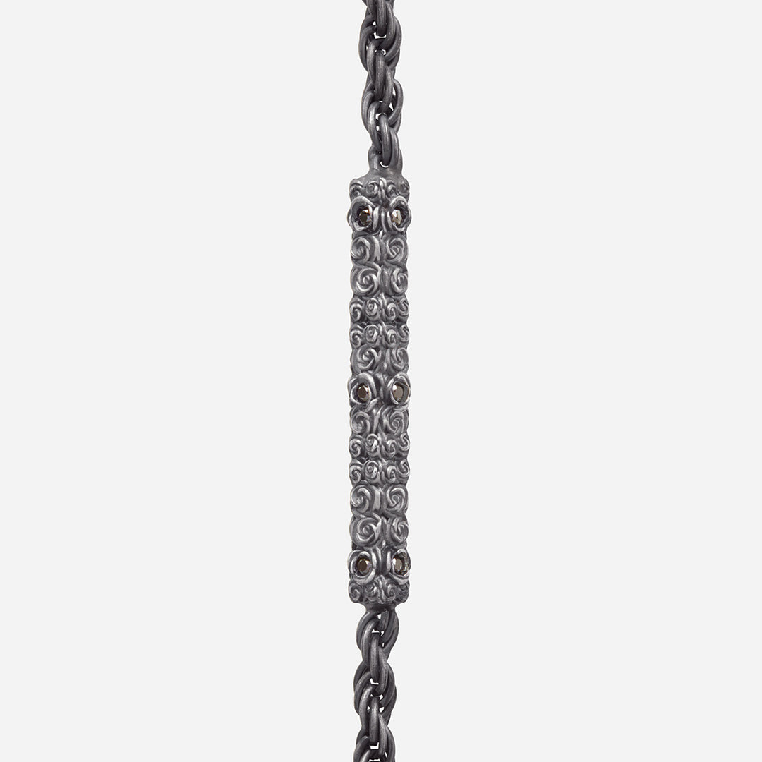 Diamonds N Roses Silver Chain Black Diamonds-Straight View