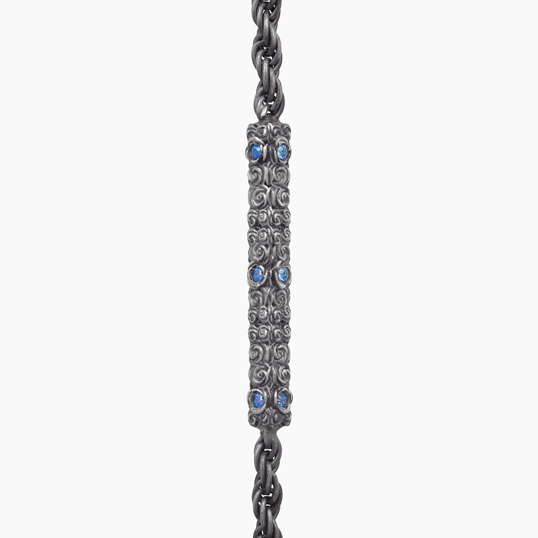 Diamonds N Roses Silver Chain Blue Sapphires-Straight View