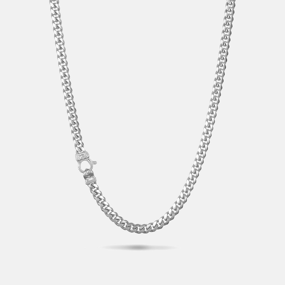 FLAMING TONGUE Cuban Link Necklace, Polished Silver