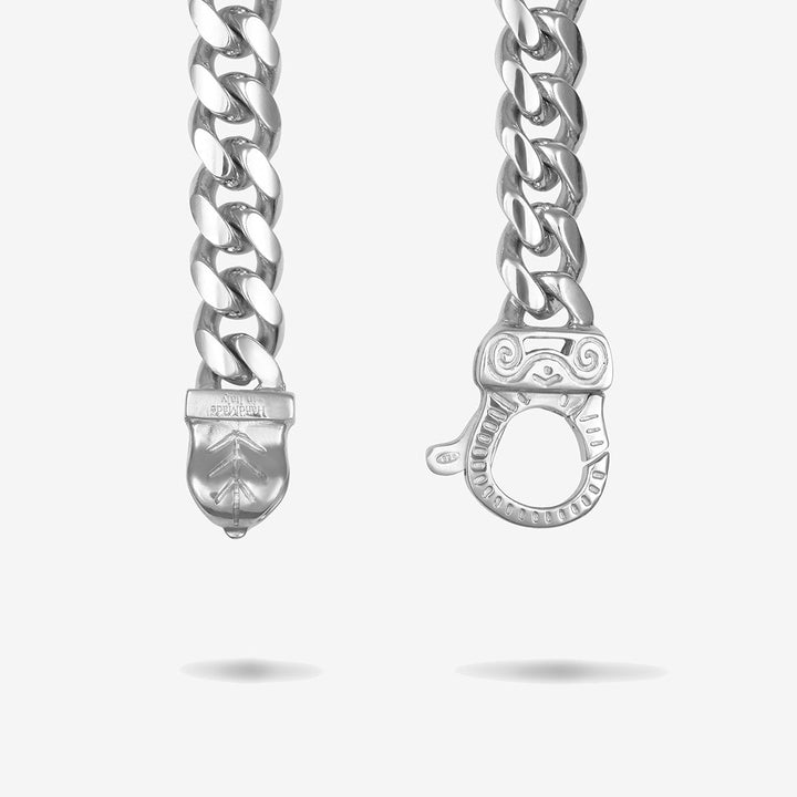 FLAMING TONGUE Cuban Link Necklace, Polished Silver - Back Clasp view