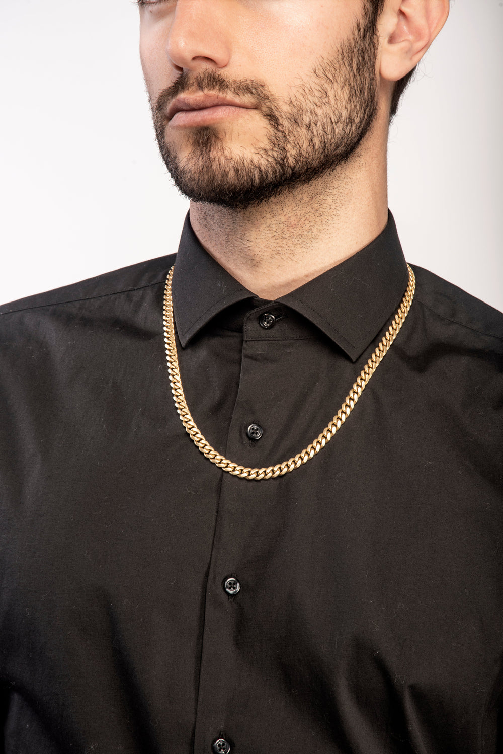 FLAMING TONGUE Cuban Link Necklace, Yellow Gold - Worn View