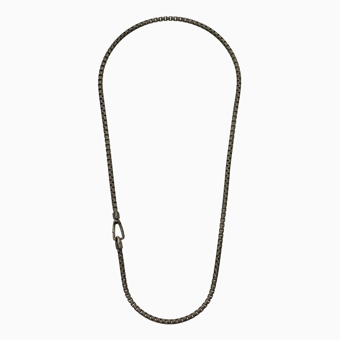 Ulysses Carved Tubular Burnished Silver Necklace with Matte Chain and Polished Clasp