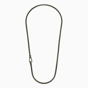 Ulysses Carved Tubular Burnished Silver Necklace with Matte Chain and Polished Clasp