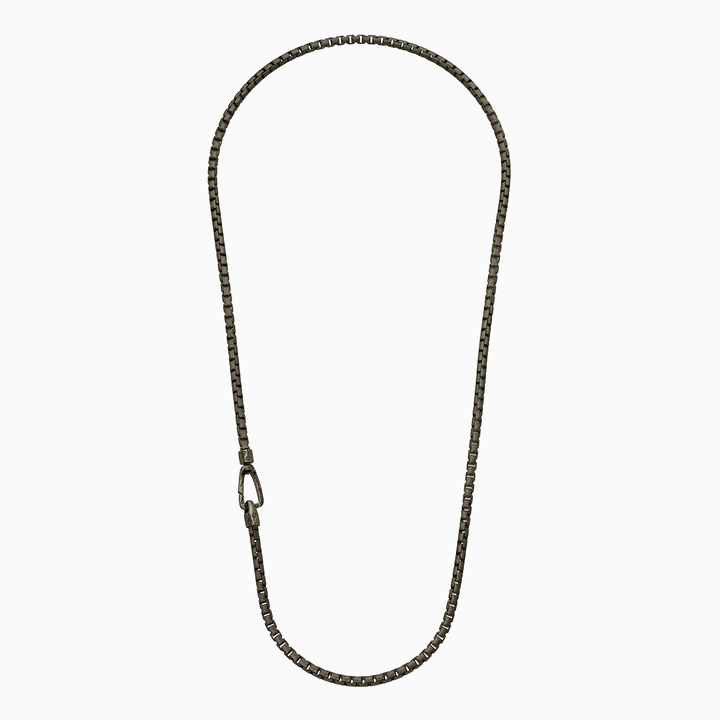Ulysses Carved Tubular Burnished Silver Necklace with Matte Chain and Polished Clasp