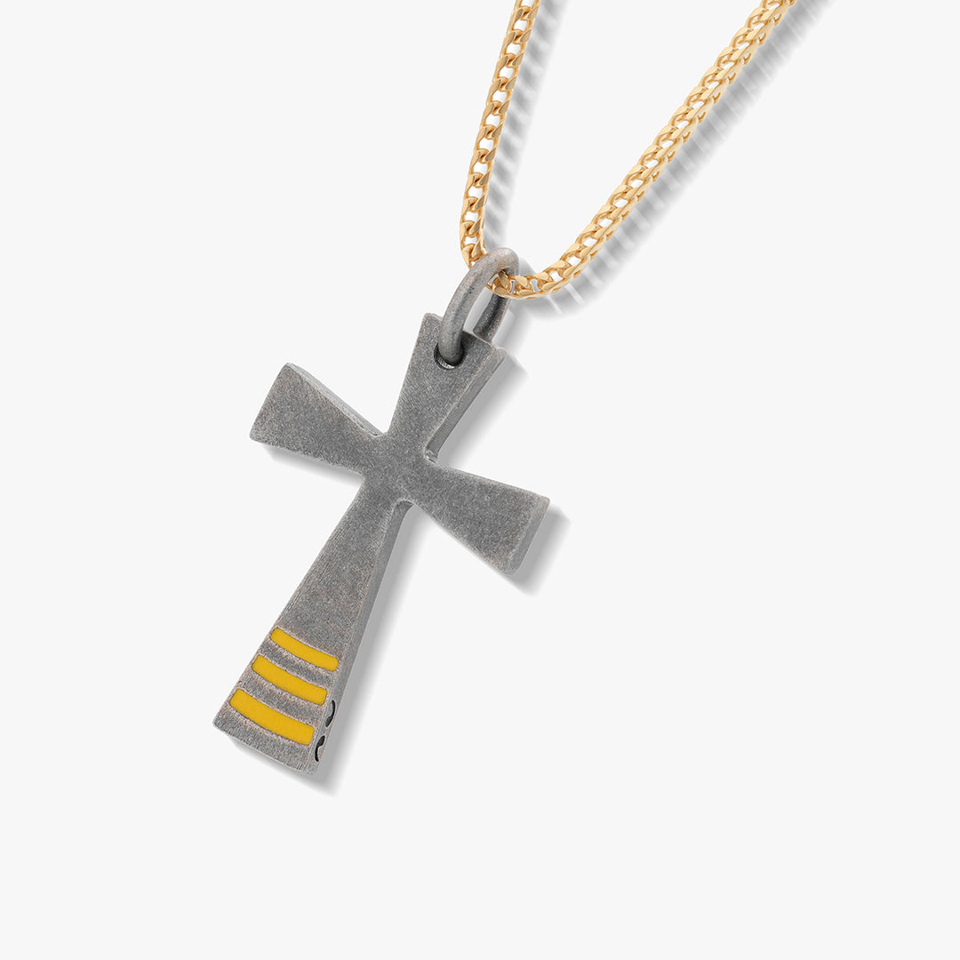 THE CROSS Enamel Pendant, Yelllow gold Vermeil, Yellow Enamel-Close View