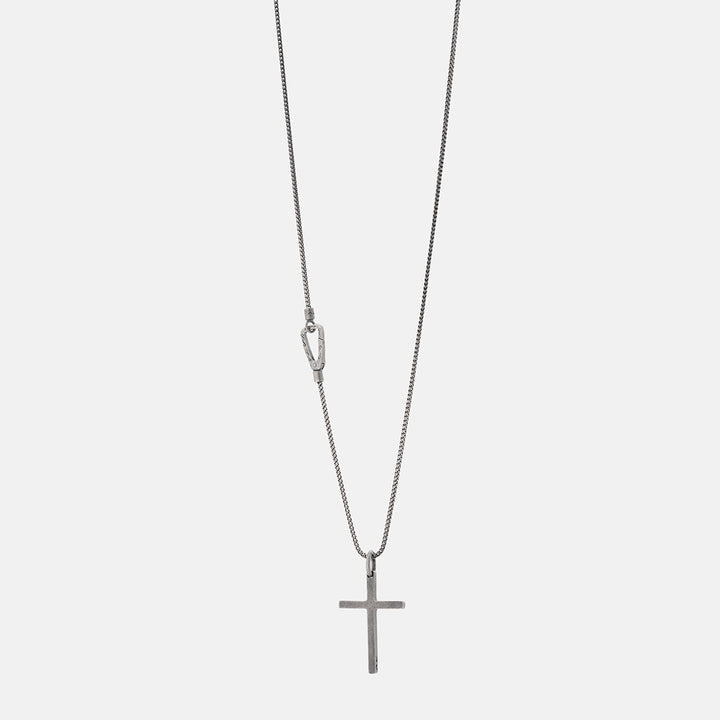 THE CROSS Minimal Latin Pendant, Oxidized Silver-Straight View