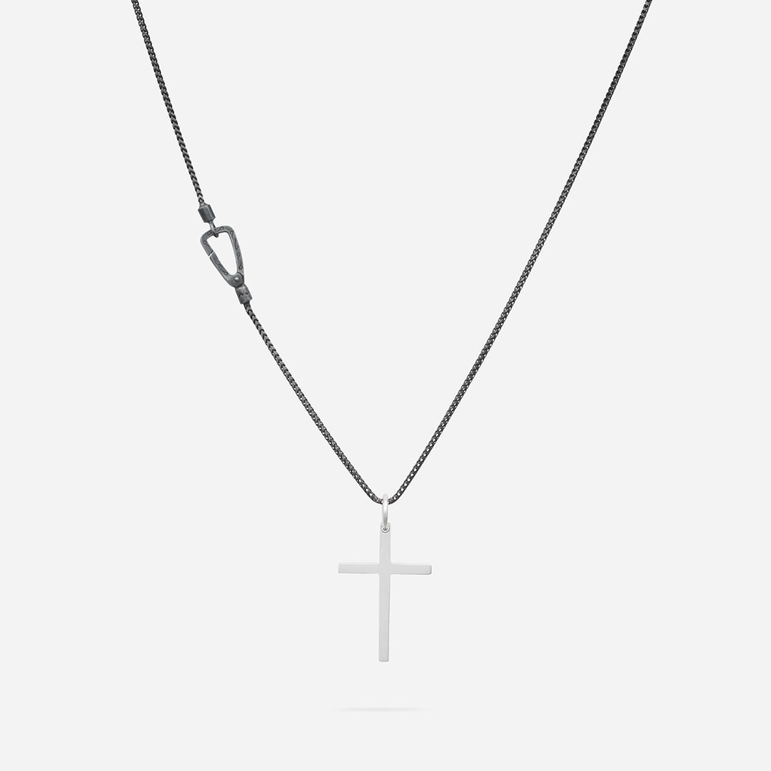 THE CROSS Minimal Latin Pendant, Oxidized Silver-Standard View