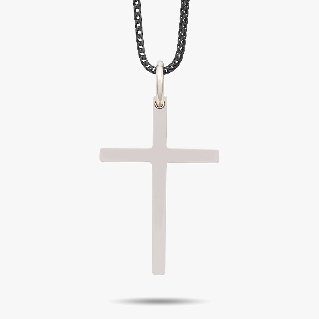 THE CROSS Minimal Latin Pendant, Oxidized Silver-Close View 