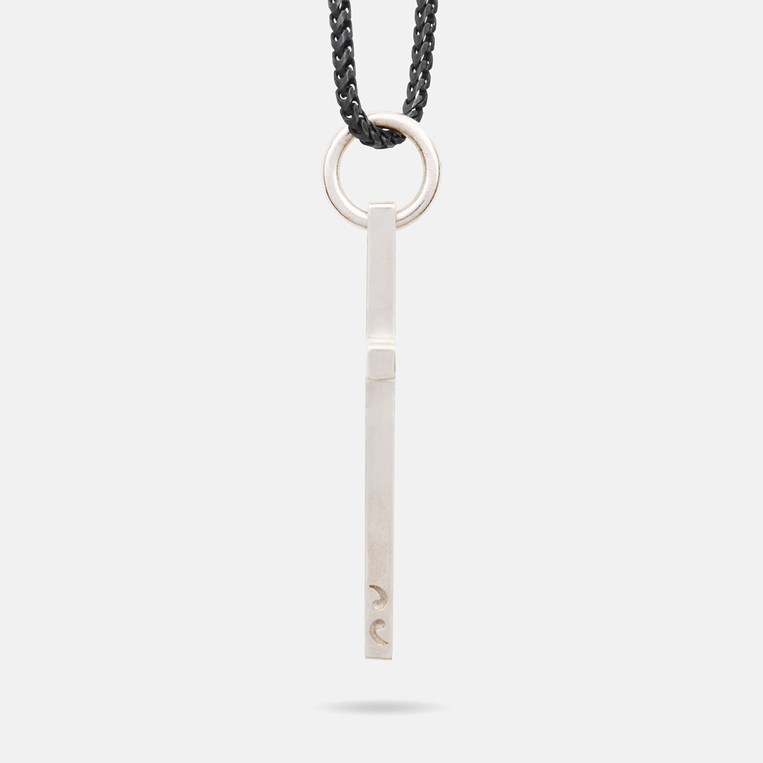 THE CROSS Minimal Latin Pendant, Oxidized Silver-Close View 1