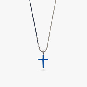 The Cross Enamel Chain Pendant, Blue Enamel, Blue Leather-Standard View