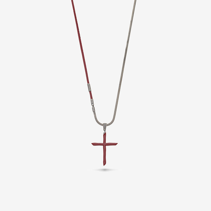 The Cross Enamel Chain Pendant, Red Enamel, Red Leather-Standard View