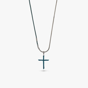 The Cross Enamel Chain Pendant, Green Enamel, Green Leather-Standard View