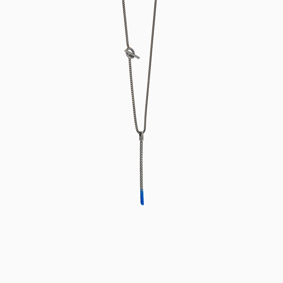 ULYSSES Dipped Oxidized Pendant with Blue Enamel-Straight View