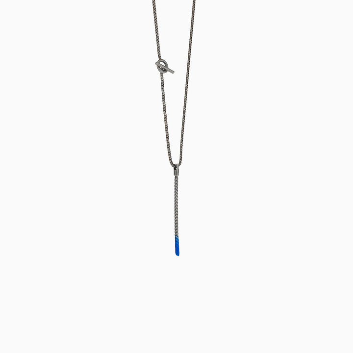 ULYSSES Dipped Oxidized Pendant with Blue Enamel-Straight View