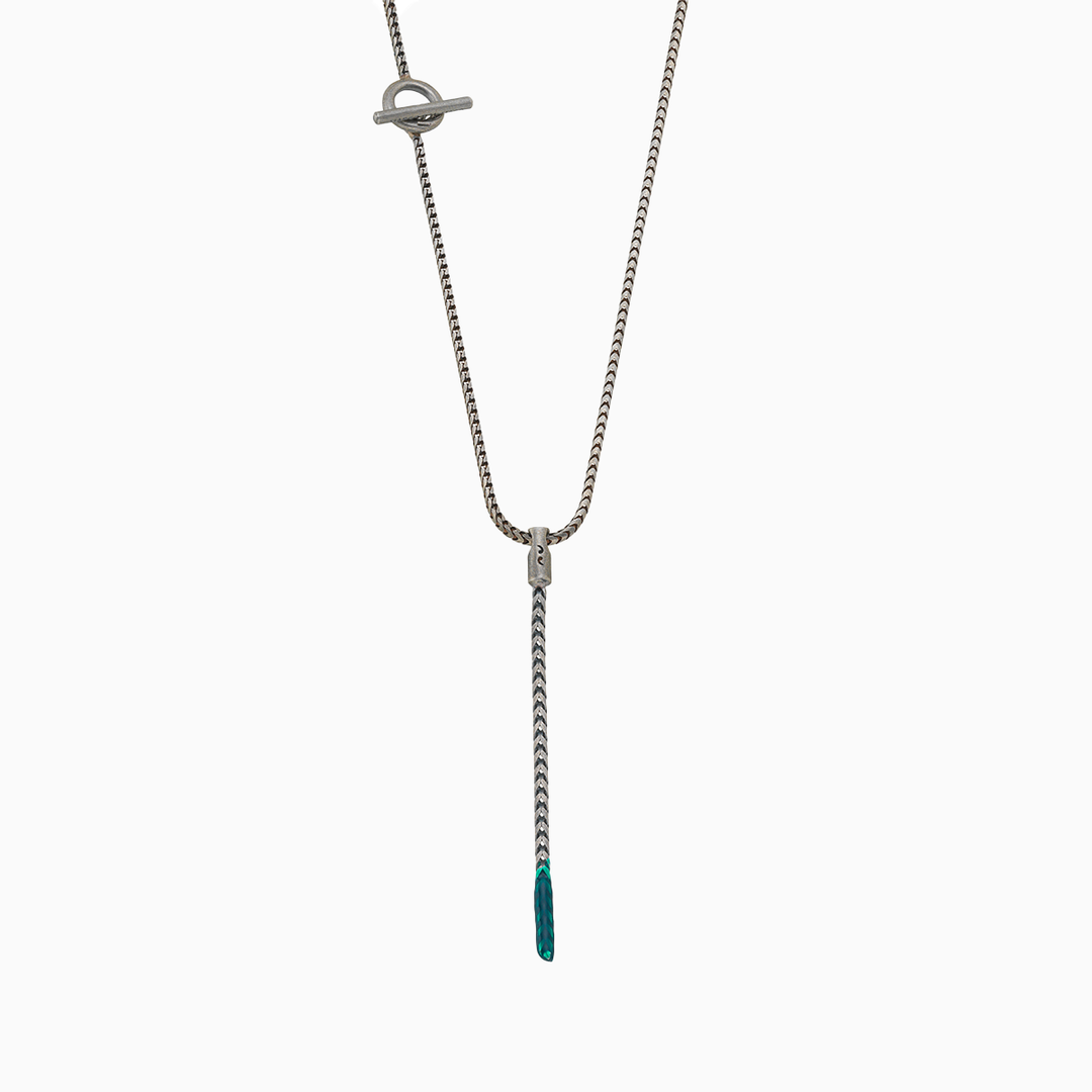 ULYSSES Dipped Oxidized Pendant with Green Enamel-Straight View