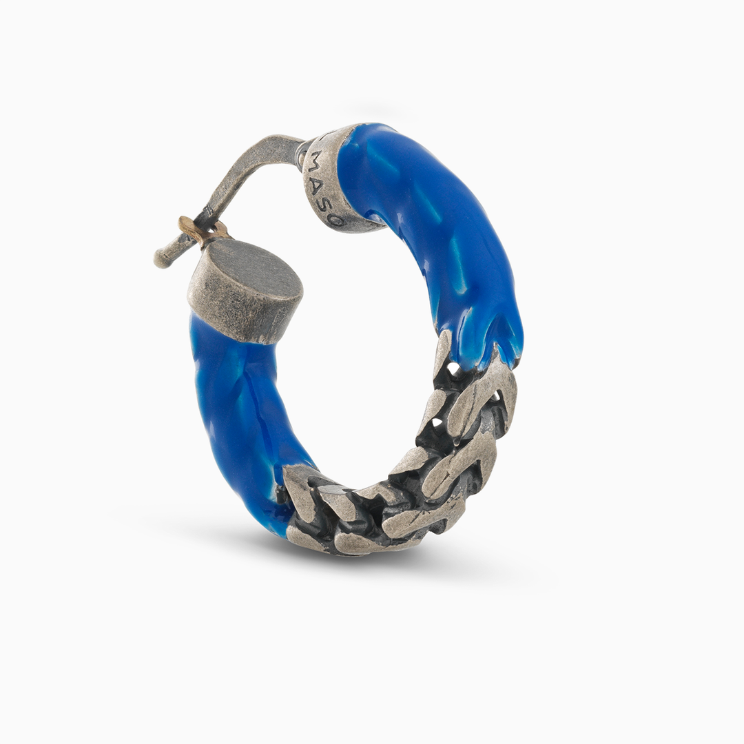 ULYSSES Dipped Oxidized Silver Earring with Blue Enamel-Standard View