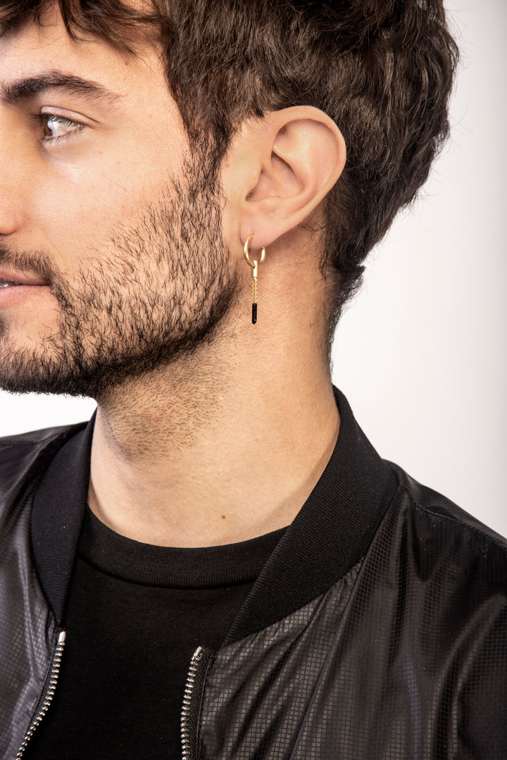 ULYSSES Drop Dipped 18K Yellow Gold Vermeil Earring with Black Enamel-Lifestyle View