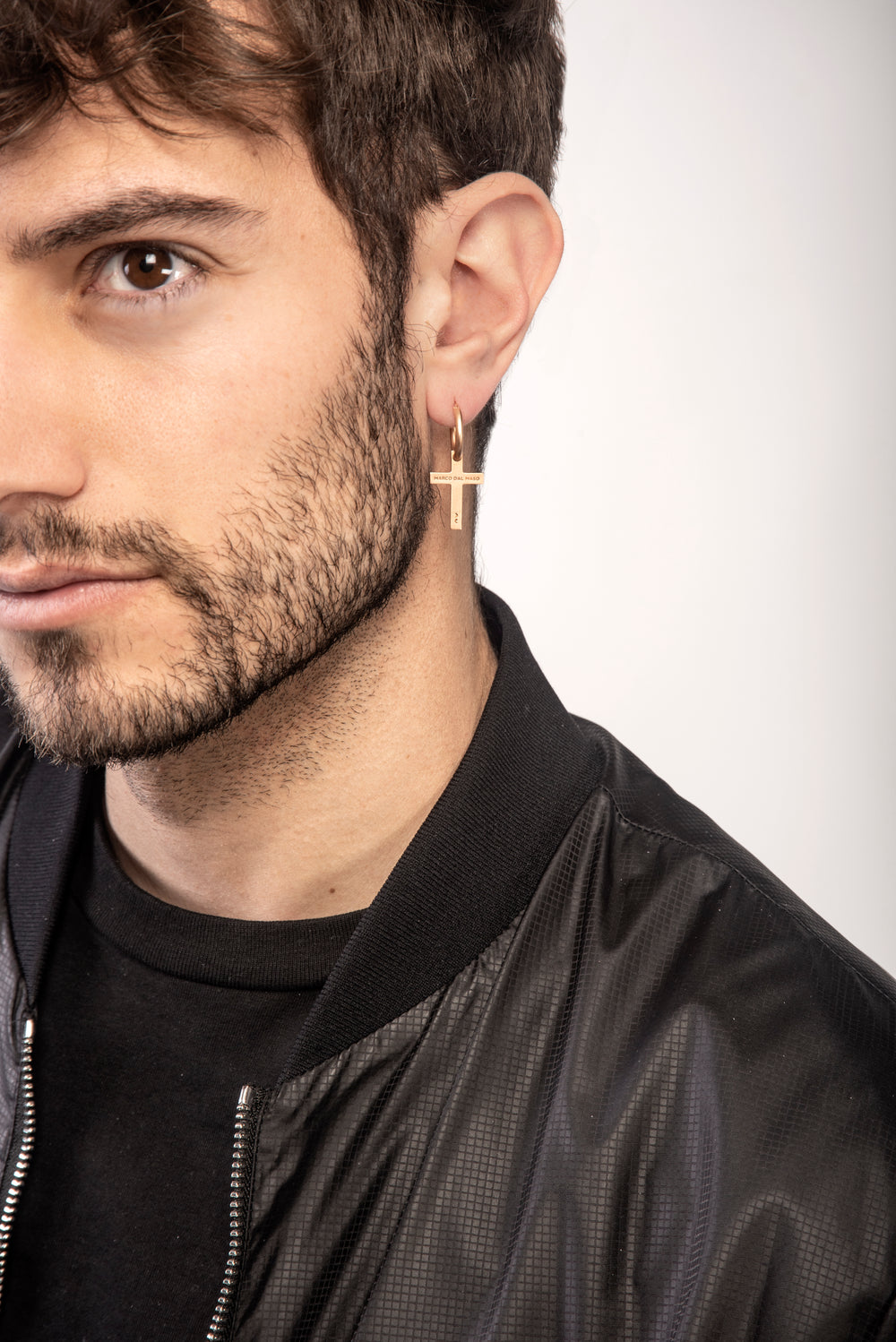 THE CROSS Pendant Earring, Matte Rose Gold Vermeil-Model View