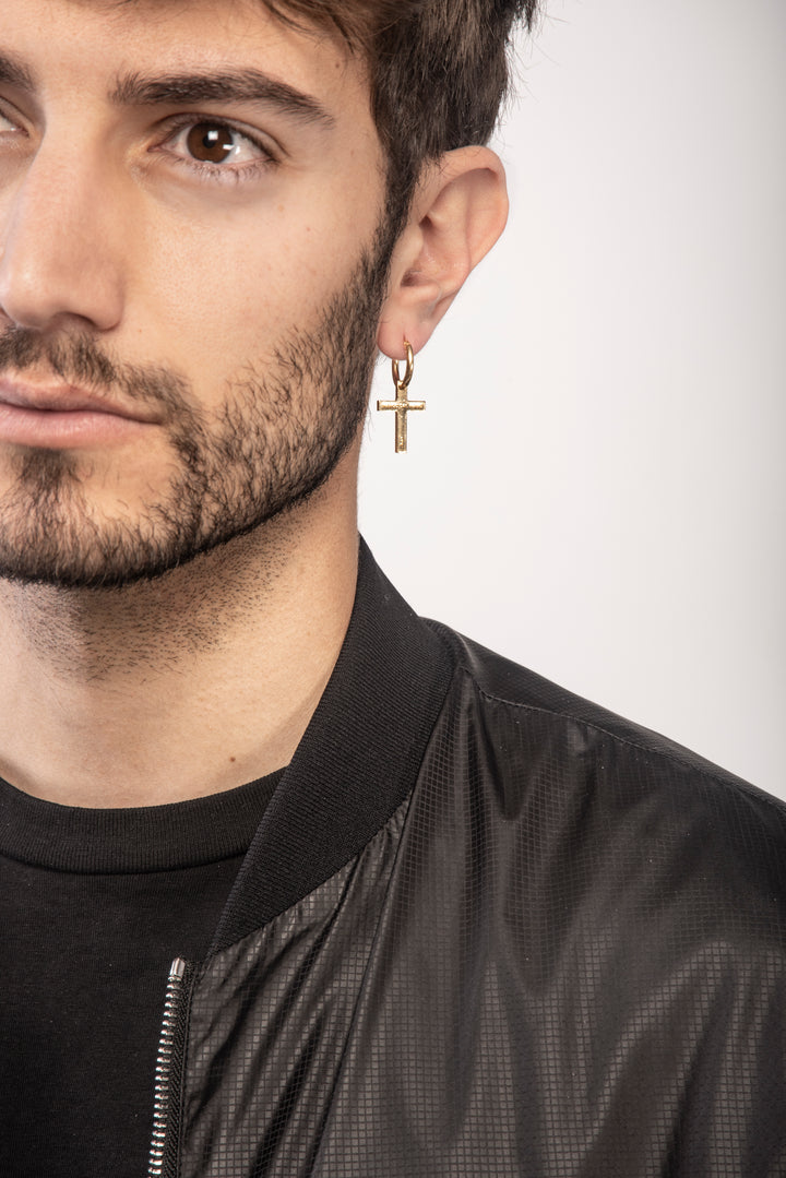 THE CROSS Pendant Earring, Polished Yellow Gold Vermeil-Model View