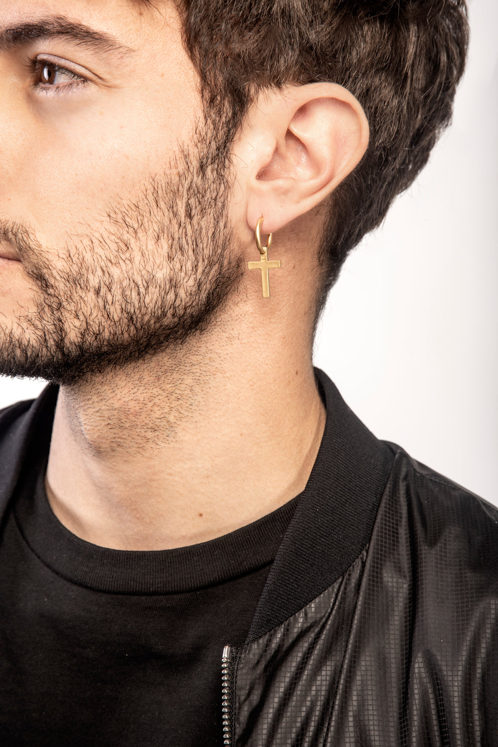 THE CROSS Pendant Earring, Matte Yellow Gold Vermeil-Model View