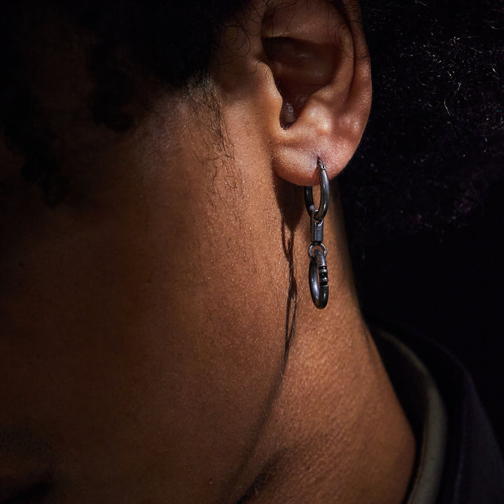 ULYSSES MANETTE DROP MONO EARRING WITH BLACK ENAMEL-Lifestyle View