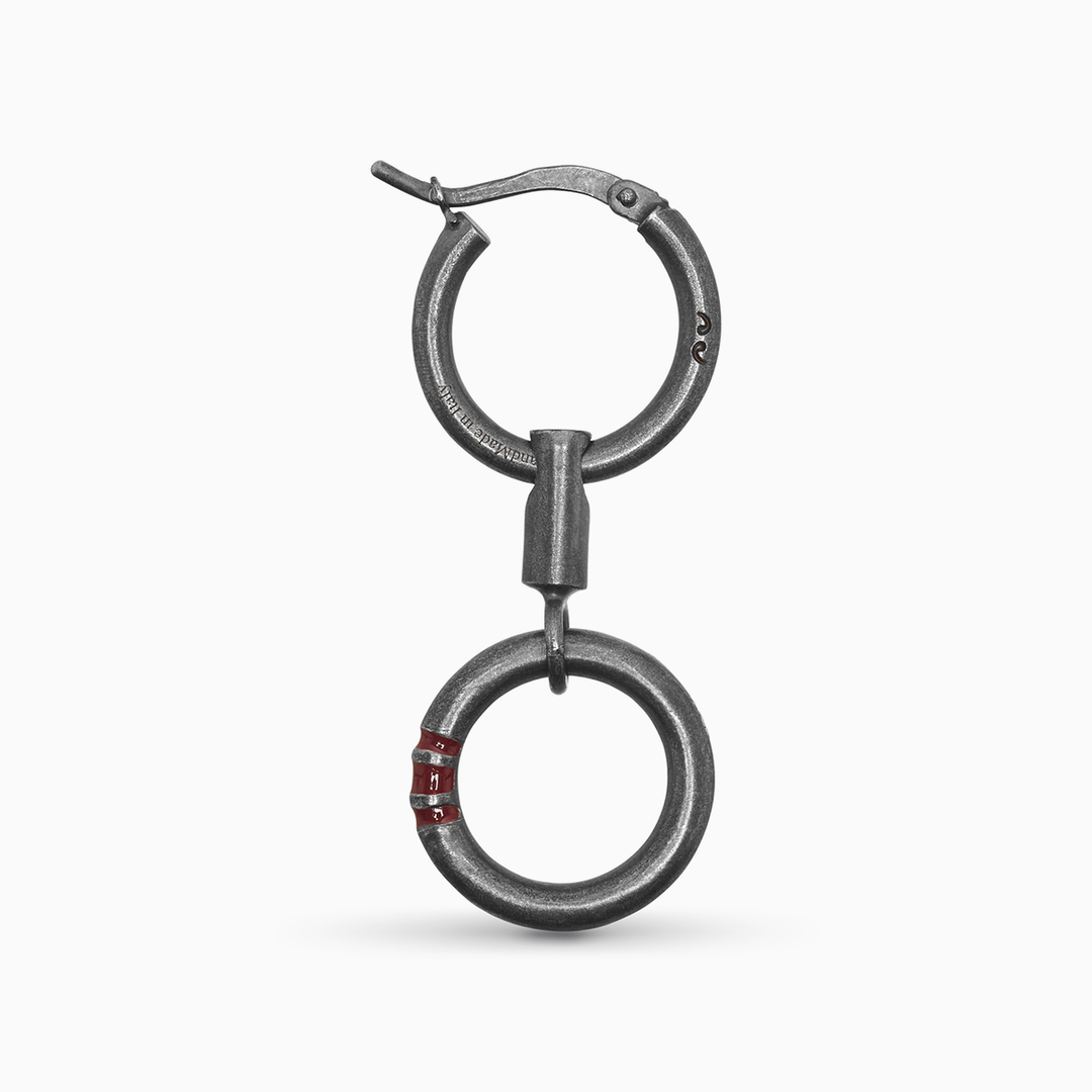 ULYSSES Manette Drop Earring with red enamel in oxidized silver-Straight View