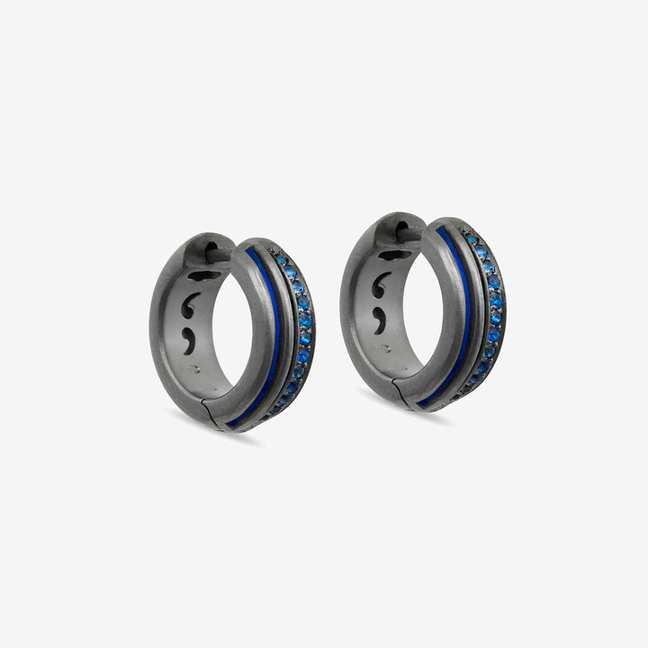 ACIES Black Matte Silver Earring With Blue Sapphires And Blue Enamel