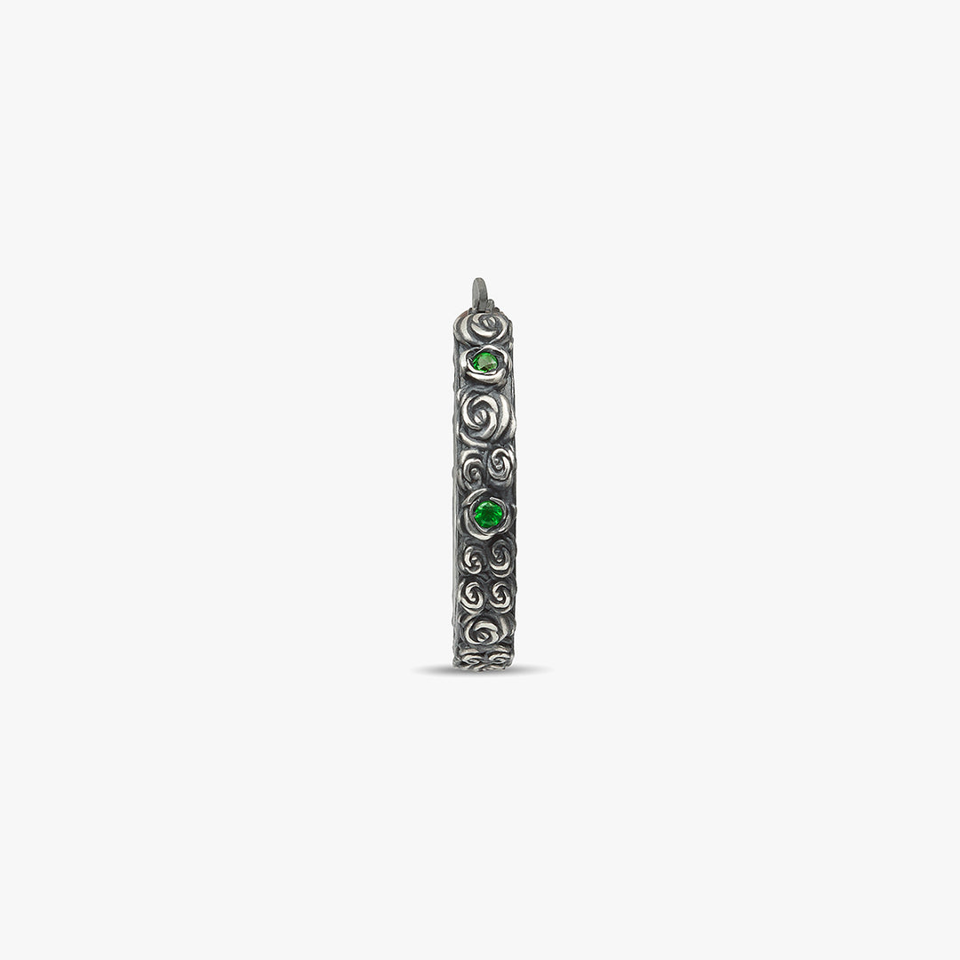 Diamonds and Roses green sapphires earring in oxidized silver-Side View