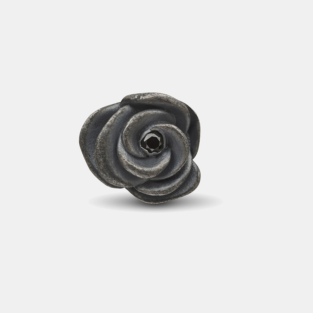 Diamonds and Roses black diamonds earring in oxidized silver-Standard View