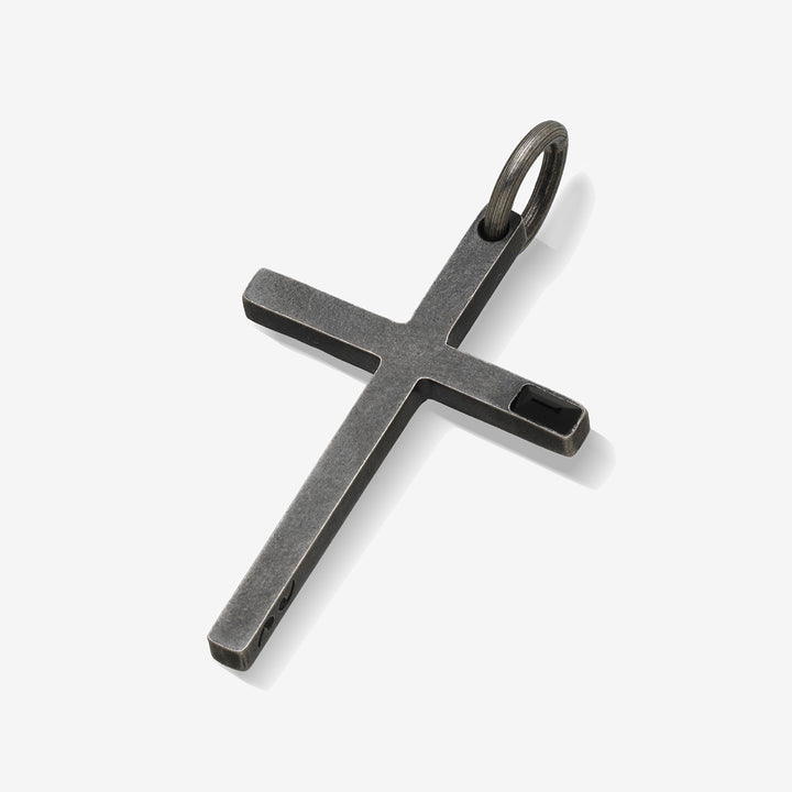 THE CROSS Latin Amulet with Side Gemstone, Silver, Onyx-Side View