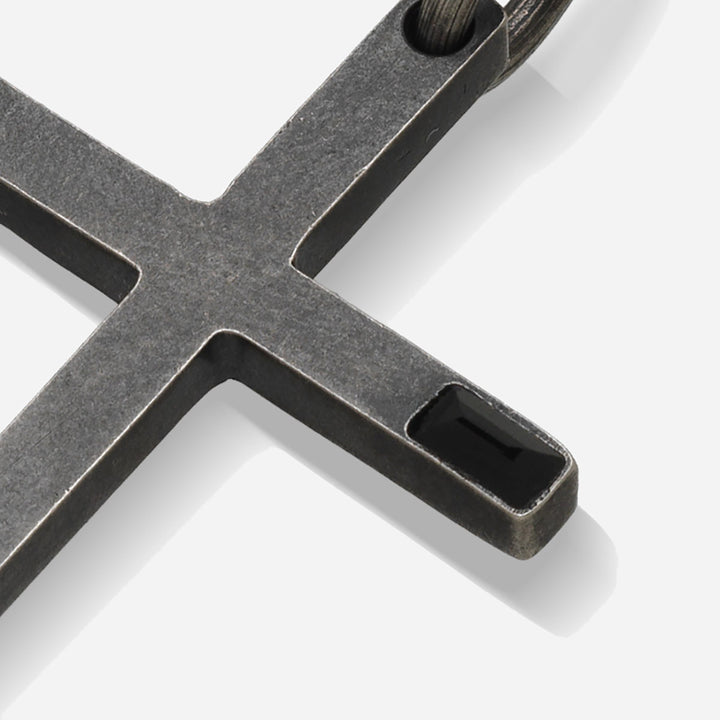 THE CROSS Latin Amulet with Side Gemstone, Silver, Onyx-Close View