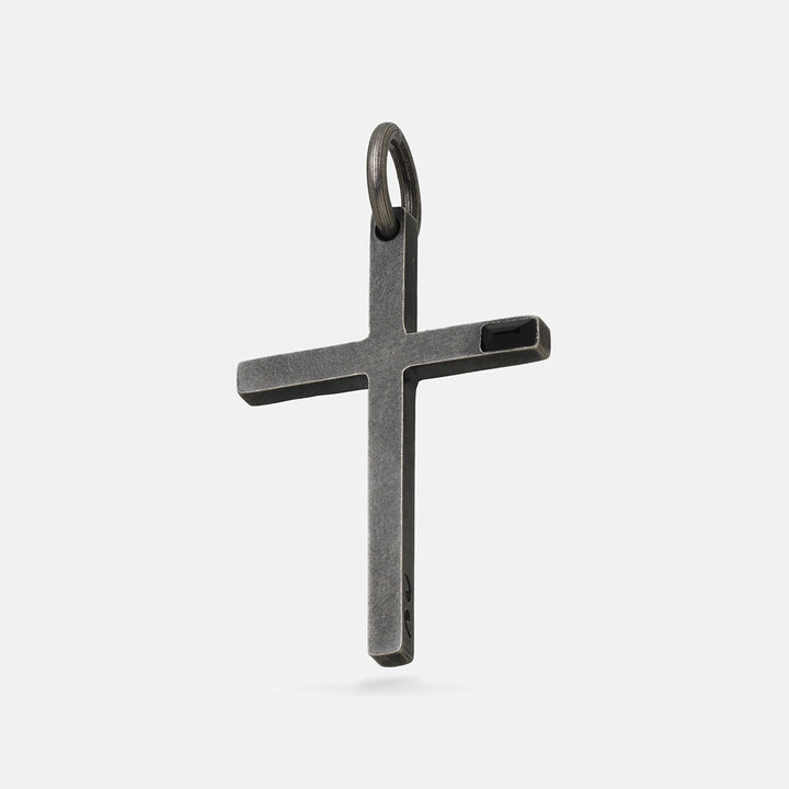 THE CROSS Latin Amulet with Side Gemstone, Silver, Onyx-Standard View