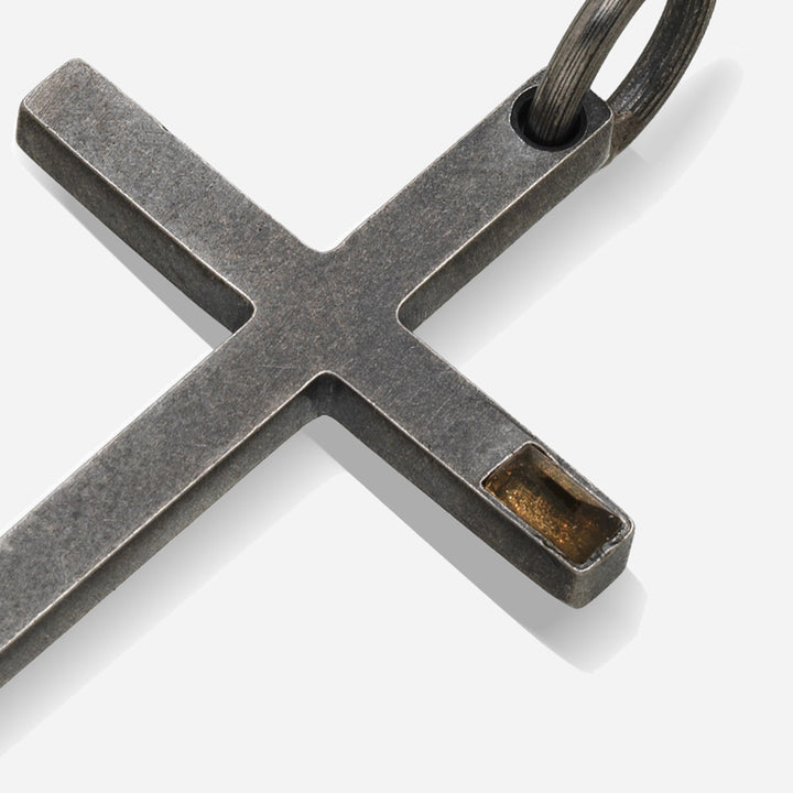 THE CROSS Latin Amulet with Side Gemstone, Silver, Citrine-Close View