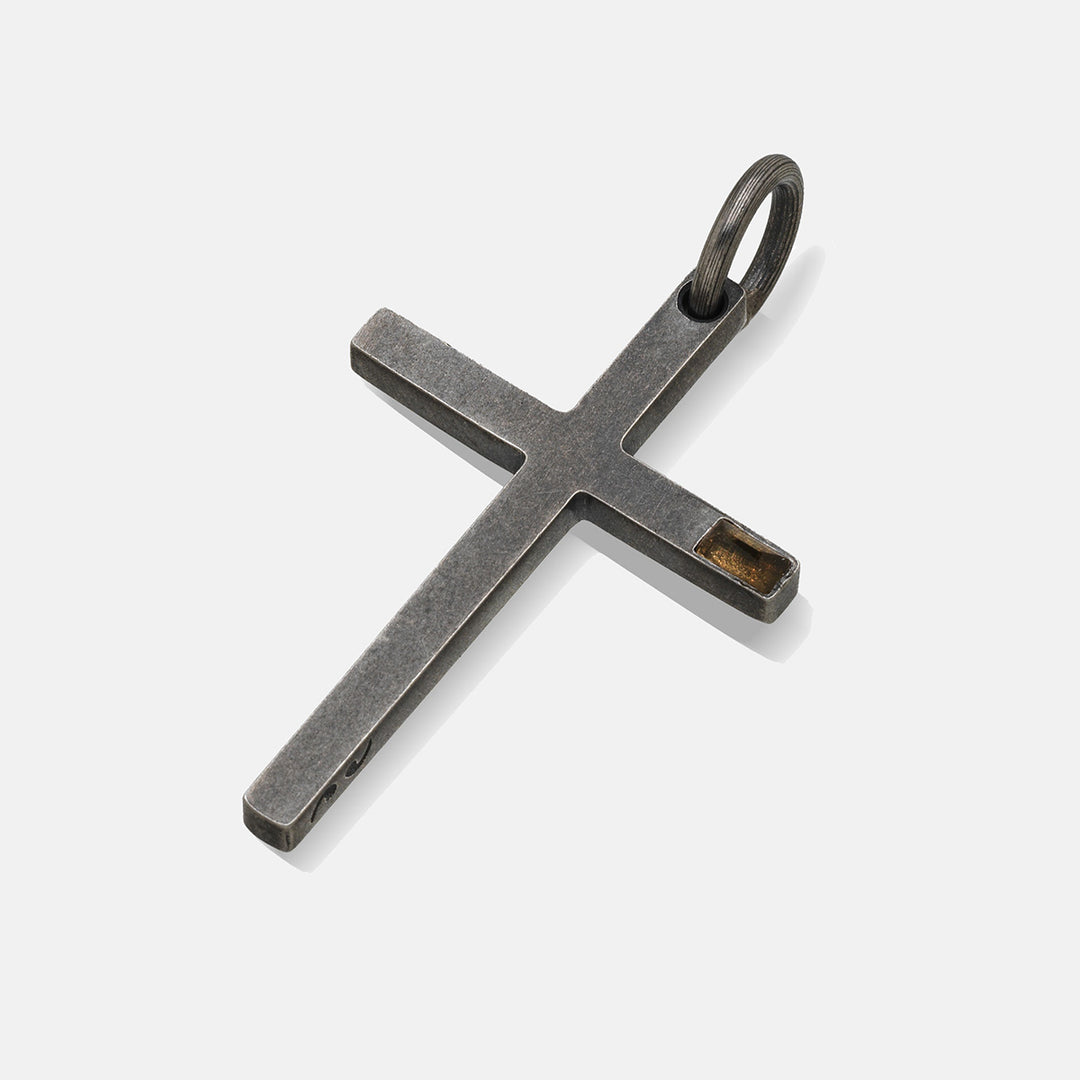 THE CROSS Latin Amulet with Side Gemstone, Silver, Citrine-Side View